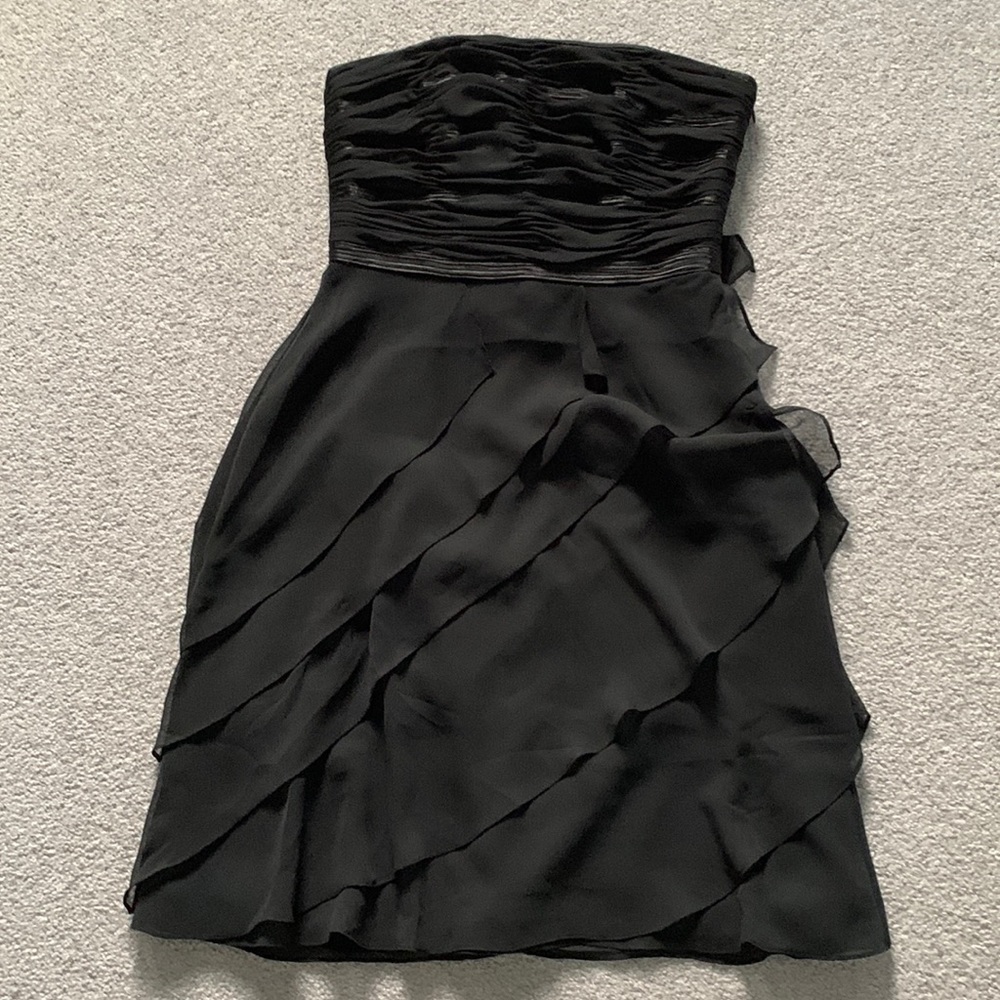 Strapless black cocktail dress